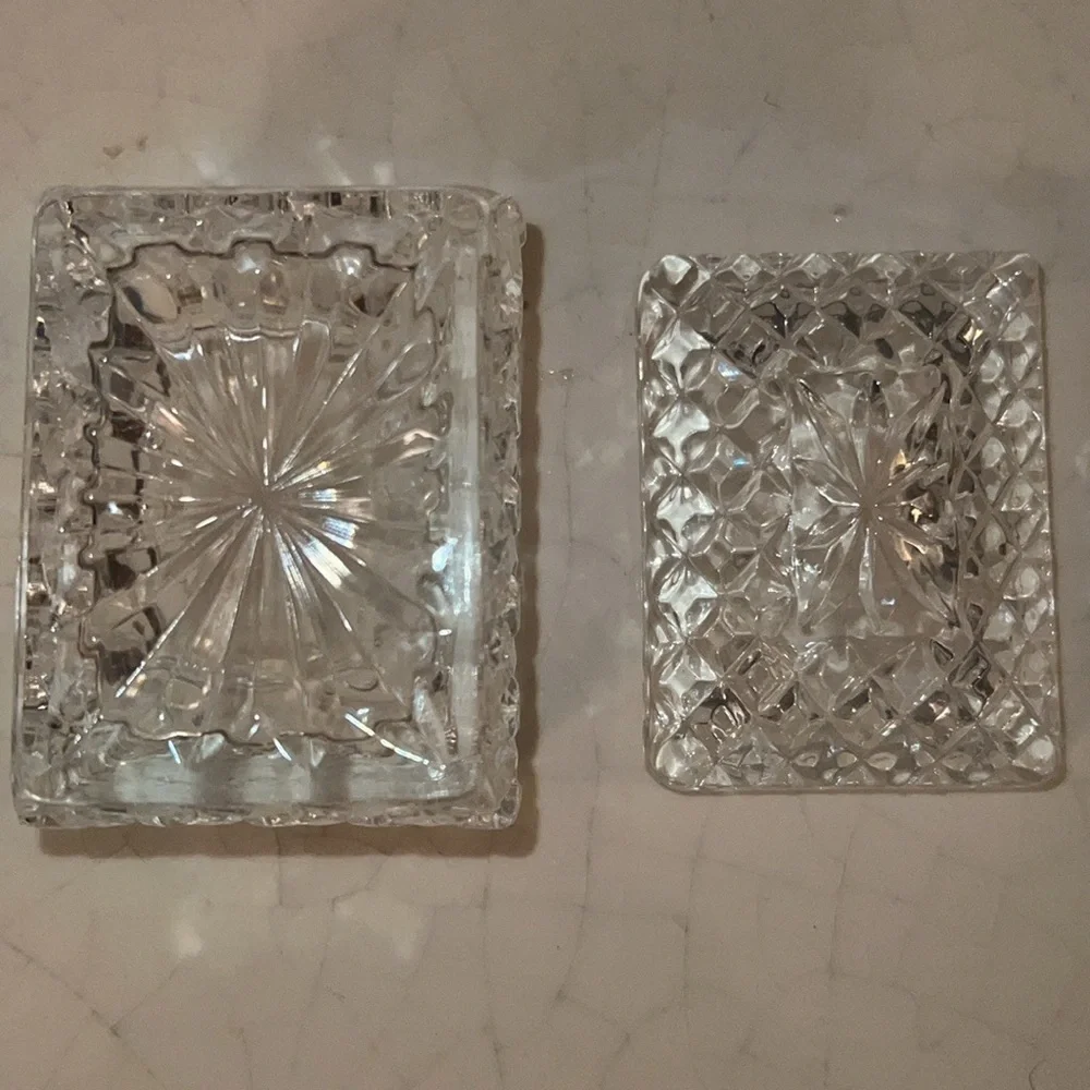 Cut Glass Princess Trinket Box, Pressed Glass Rectangular Tiny Glass Container